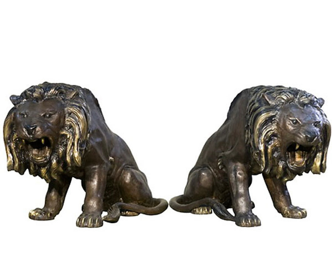 Bronze Left and Right Roaring Lion Statues