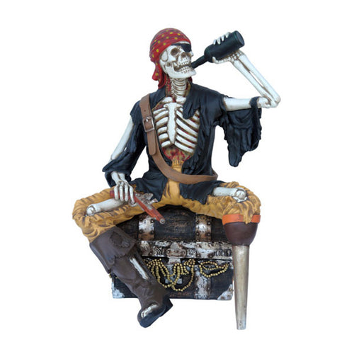 Captain Hook Skeleton Pirate Sitting on Treasure Chest Statue