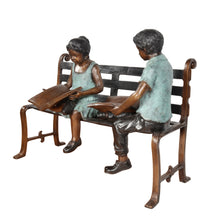 Load image into Gallery viewer, Bronze Reading Boy and Girl with Books on Bench Statue