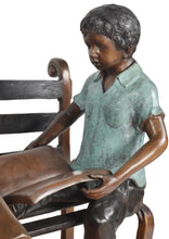 Load image into Gallery viewer, Bronze Reading Boy and Girl with Books on Bench Statue