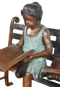 Bronze Reading Boy and Girl with Books on Bench Statue