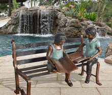 Load image into Gallery viewer, Bronze Reading Boy and Girl with Books on Bench Statue