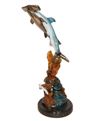 Bronze Hammerhead Shark Sculpture on Marble Base