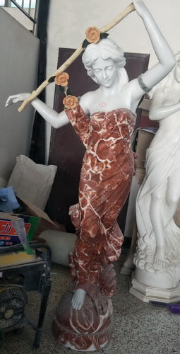 Marble Woman with Roses Statues - Pair