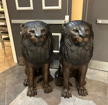 Load image into Gallery viewer, Large Sitting Bronze Lion Sculptures Pair