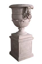 Load image into Gallery viewer, 2 Piece Large Medici Lion Head Garden Urn with Pedestal - 57”H