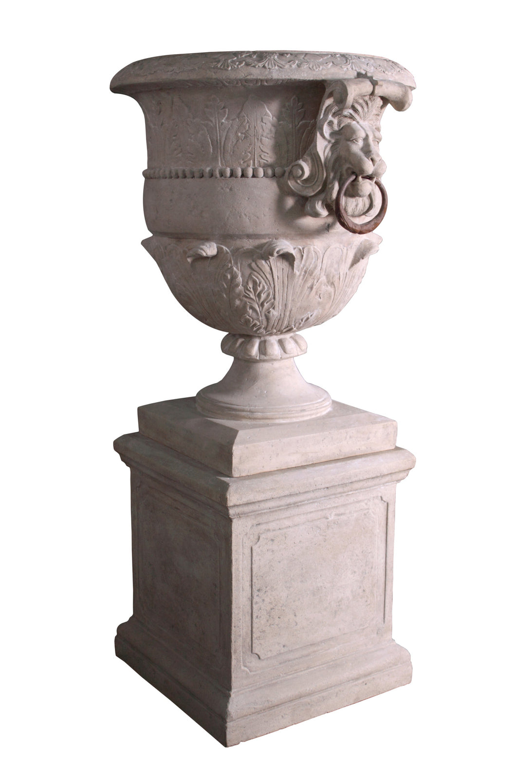 2 Piece Large Medici Lion Head Garden Urn with Pedestal - 57”H