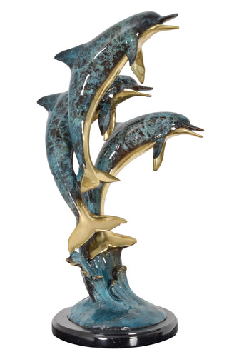 Bronze Trio of Dolphin Swimming Sculpture