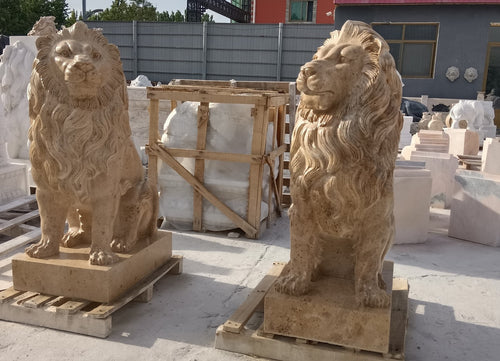 Large Venetian Lion Marble Statues - 39”H