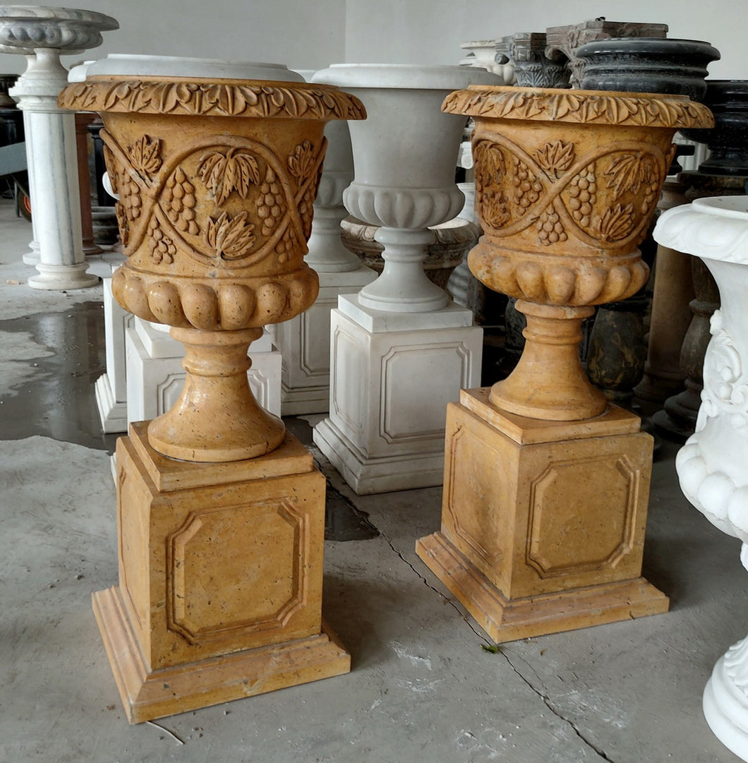 Tuscan Garden Urns with Pedestals Pair