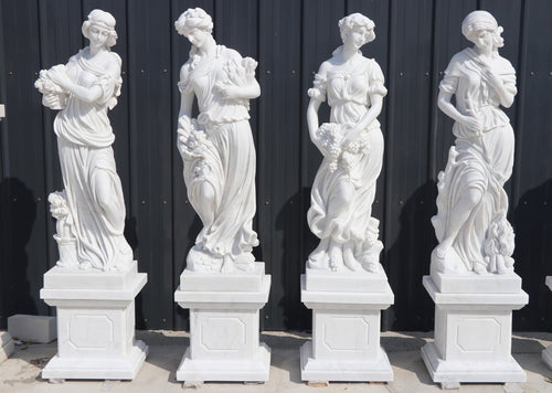 Four Seasons Marble Statues on Pedestals