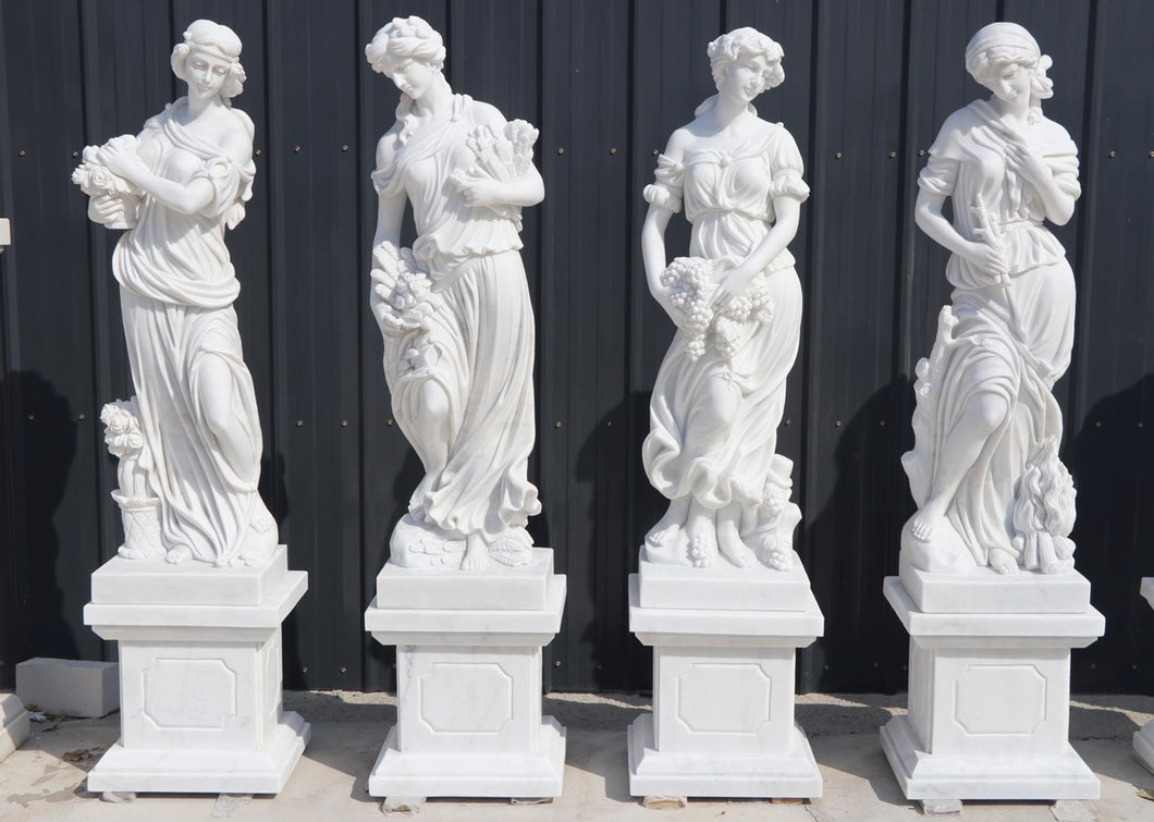 Four Seasons Marble Statues on Pedestals