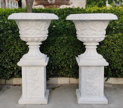 Lenox English Marble Urns with Pedestals Pair