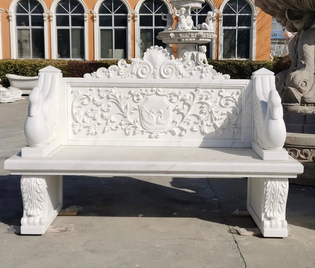 Grand Estate Swan Marble Bench