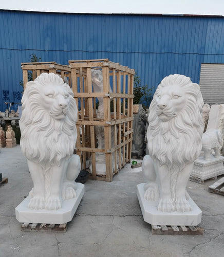 Majestic Lions of Casablanca Marble Statues Pair
