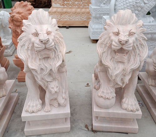 Lion of Milan Marble Statues Pair