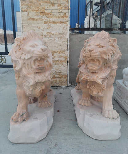 Fierce Medina Marble Lion Statues Pair