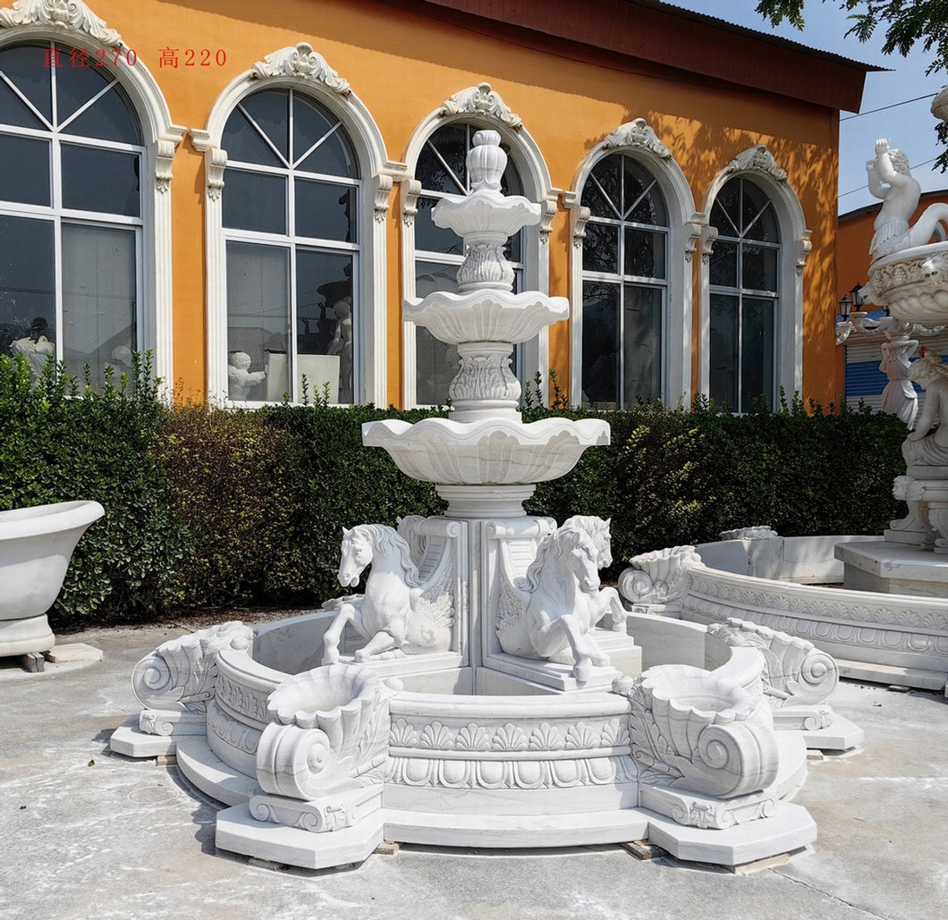 Majestic Horse Tier Marble Fountain