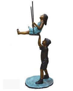 Boy Pushing Sister on a Swing Bronze Sculpture