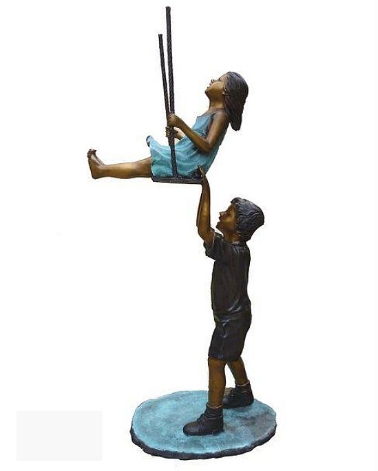 Boy Pushing Sister on a Swing Bronze Sculpture