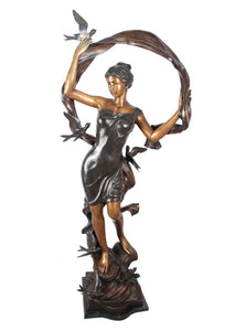 Large Dancing Woman and Her Birds Bronze Sculpture