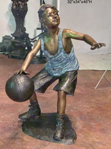 Boy Plays Basketball Game Bronze Sculpture