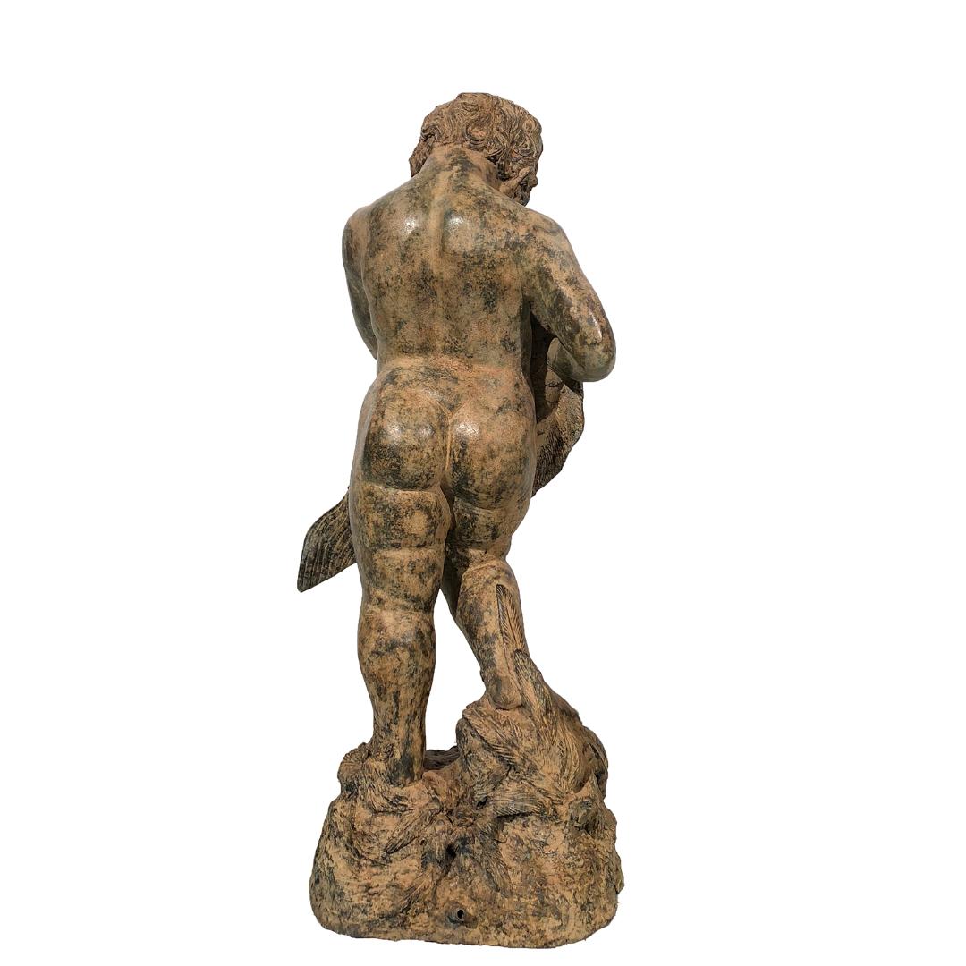 Putto Boy Holding Fish Bronze Fountain Spitter Statue –