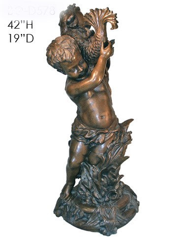 Cherub Putto with Fish Bronze Fountain Sculpture