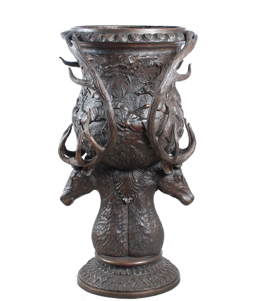 Medium Rustic Bronze Deer Urn Planter - 35”H