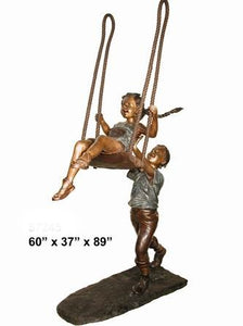 Boy Pushing Girl on a Swing Bronze Sculpture