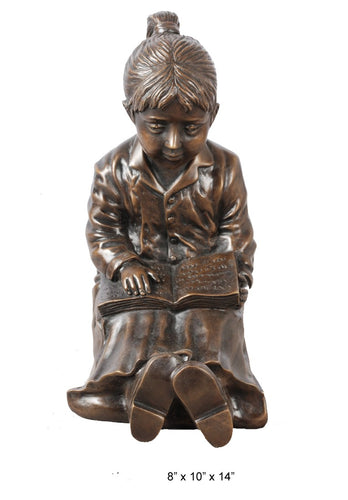 Tabletop Bronze Reading Girl with Book Statue