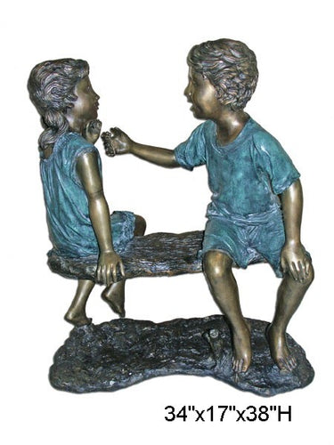 Bronze Brother and Sister on Bench Statue