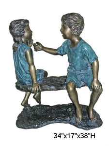 Boy and Girl on a Bench Bronze Sculpture