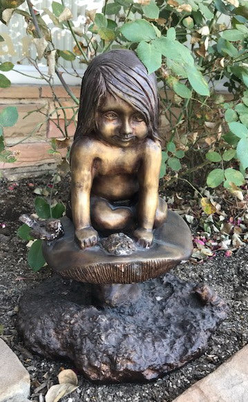 Little Anna on a Mushroom Bronze Girl Sculpture