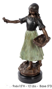 Tabletop Bronze Sculpture of Girl with Basket of Roses