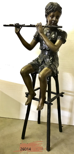 Bronze Girl Playing Music Statue