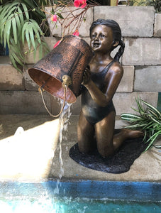Garden Girl in Swimsuit Bronze Fountain Statue