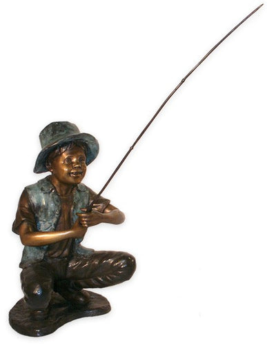 Fishing Boy Statue with Rod Bronze Sculpture