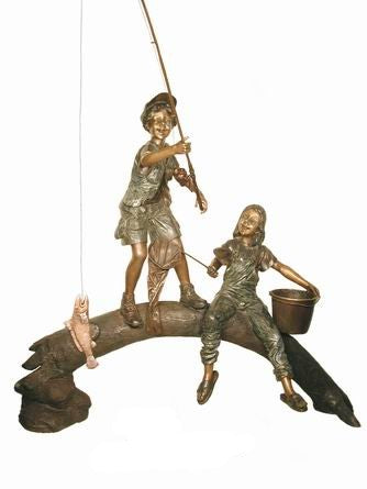 Bronze Boy and Girl on a Fishing Expedition Bronze Sculpture