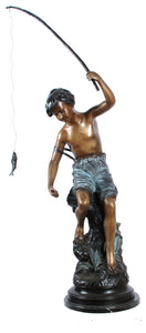 Fishing Boy with the Catch of the Day Bronze Sculpture