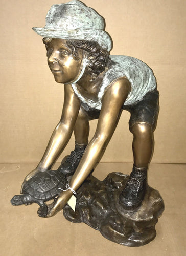 Bronze Boy with Turtle Fountain Statue