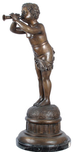 Cherubs Blows His Horn Bronze Sculpture