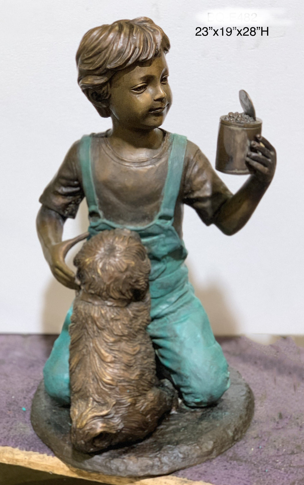 Boy Feeding His Dog Bronze Sculpture