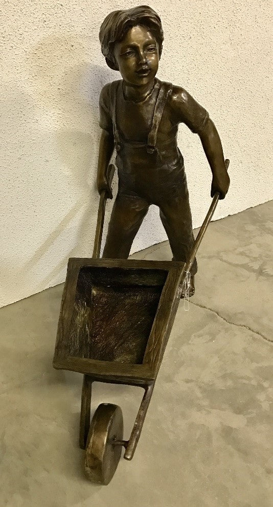 Gardening Boy and Planter Bronze Statue