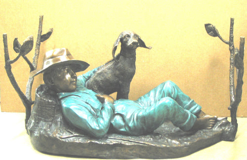 Bronze Boy and Dog Table Base Sculpture