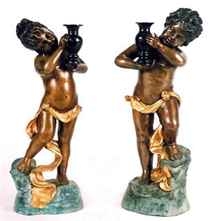 Set of Boy and Girl Bronze Sculptures