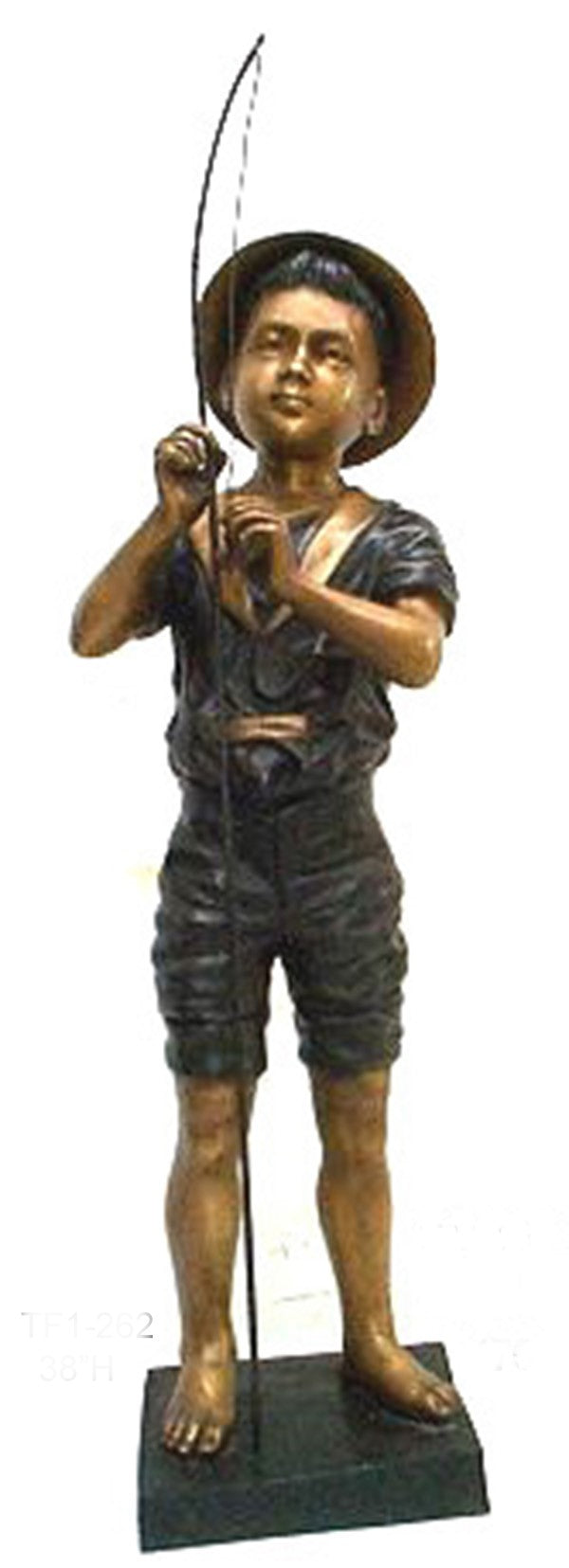 Bronze Fishing Boy Statue on a Base