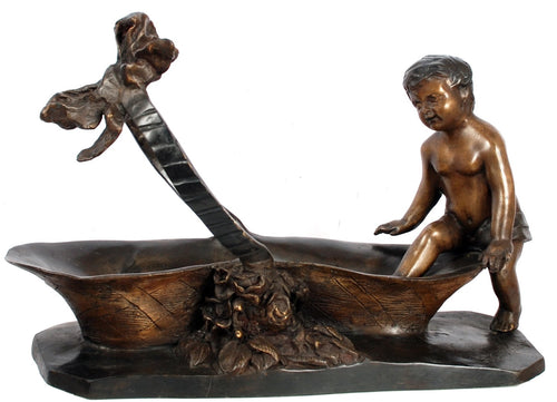 Bronze Cherub Basket Planter Sculpture