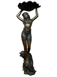 Woman and Dolphin Bronze Fountain Statue