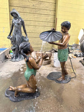 Load image into Gallery viewer, Bronze Boy and Girl Fountain Statues with Shell